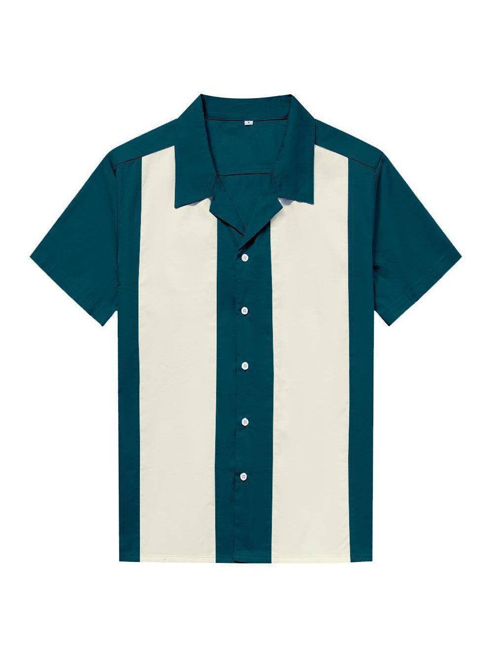 Mens Vintage Bowling Dress Shirt Teal Ivory Style Poison Arrow Retro