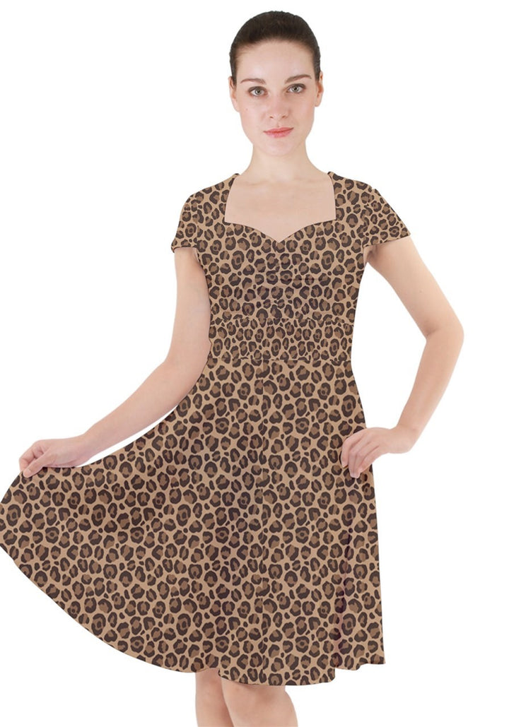 Leopard Cap Sleeve Midi Dress