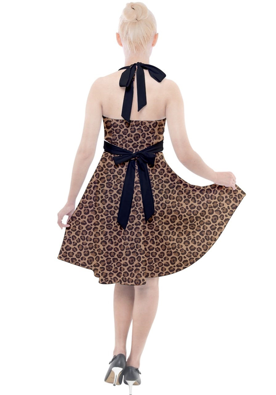 Leopard Halter Party Swing Dress