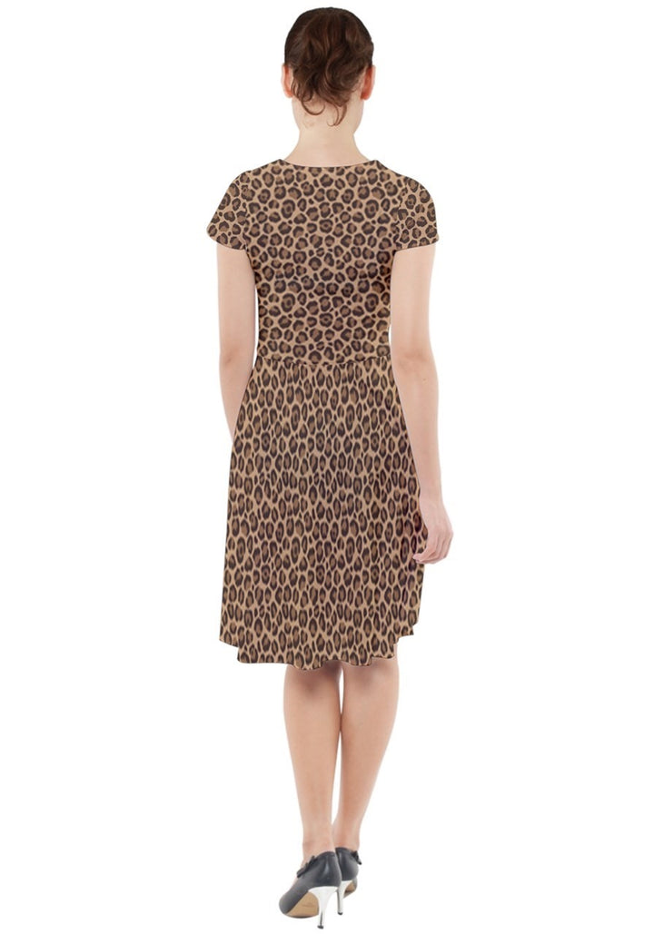 Leopard Cap Sleeve Midi Dress With Pockets