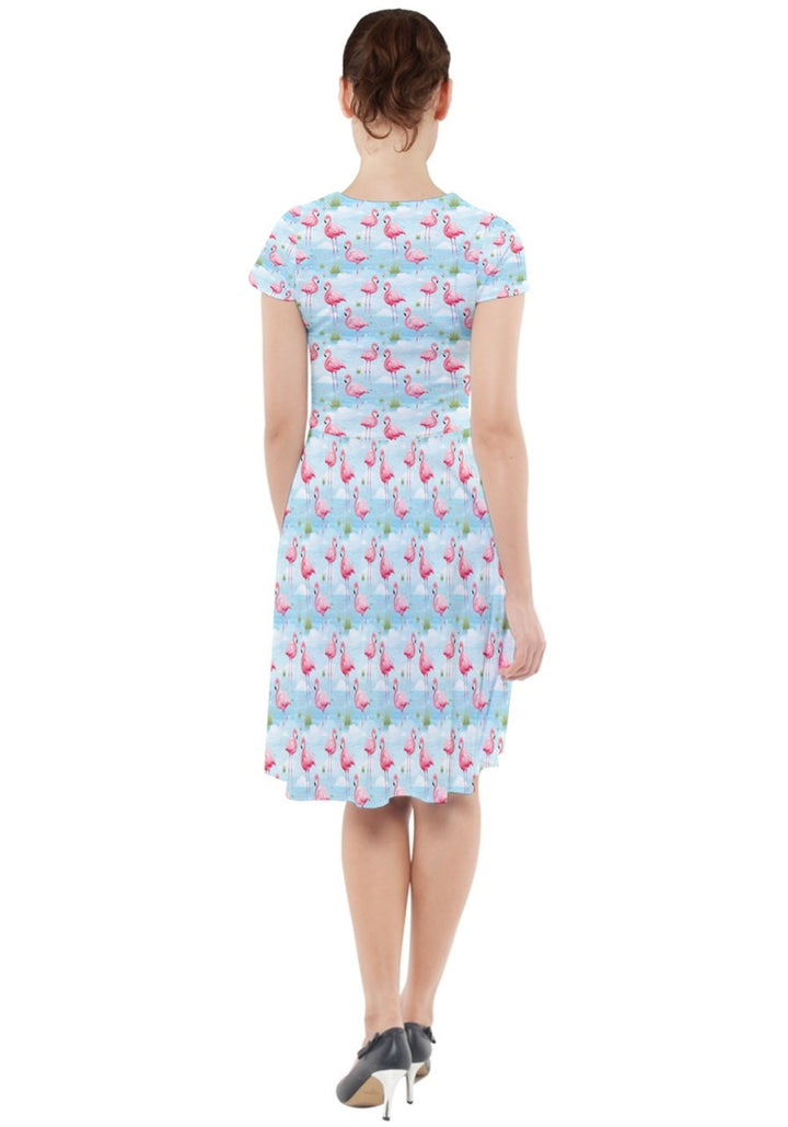 Flamingo Dreams Cap Sleeve Midi Dress With Pockets