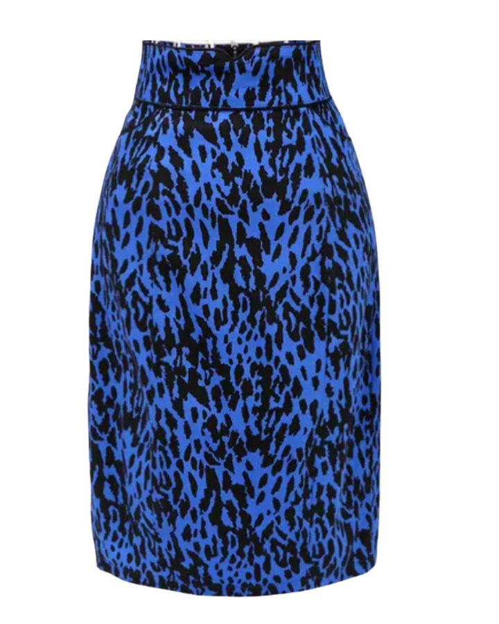 Leopard Pencil Skirt Electric Blue - Poison Arrow Retro