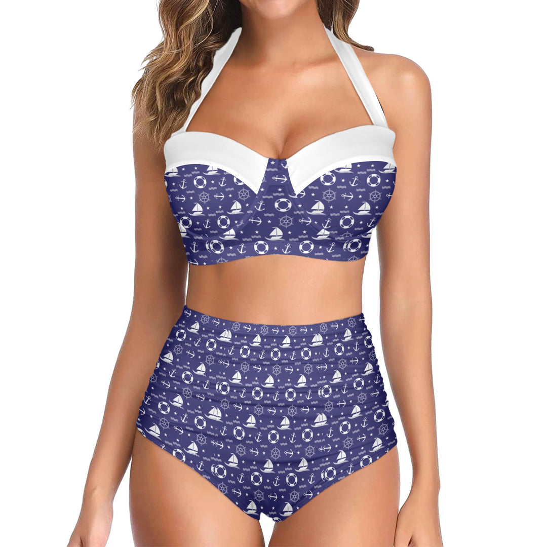 Nautical Retro High Waist Bikini