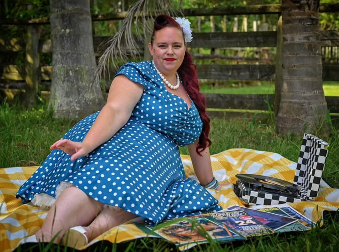 Teal Polka Dot Cap Sleeve Midi Dress With Pockets