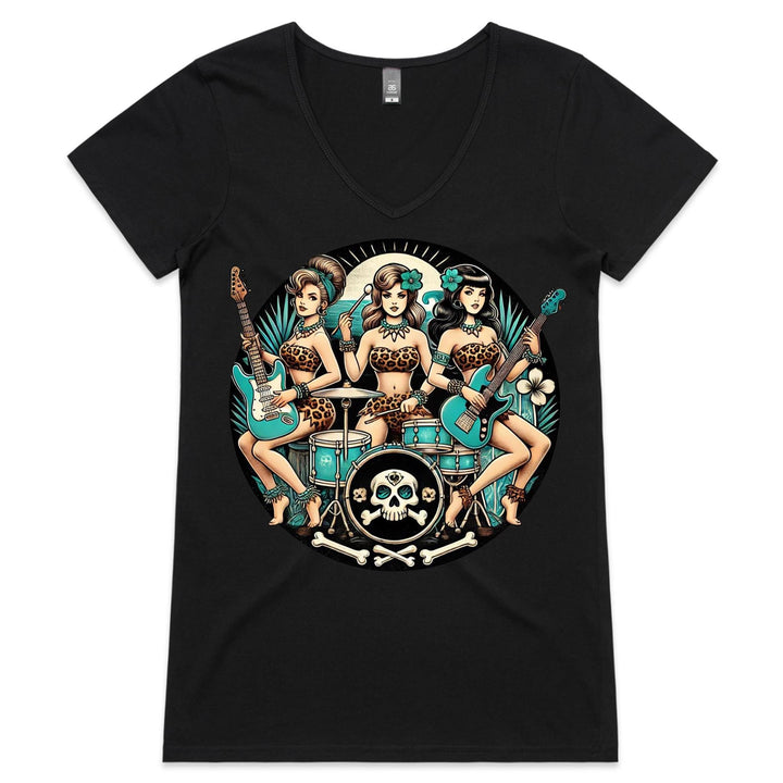 Bone Shaker Babes - Womens V-Neck T-Shirt - Poison Arrow Retro