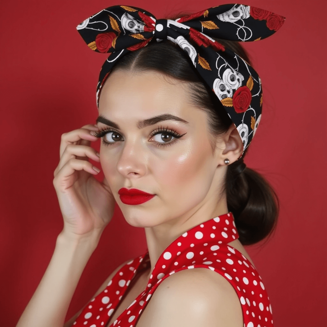 SKULL & ROSES WIRED (BARBED WIRE) ROCKABILLY HAIR TIE