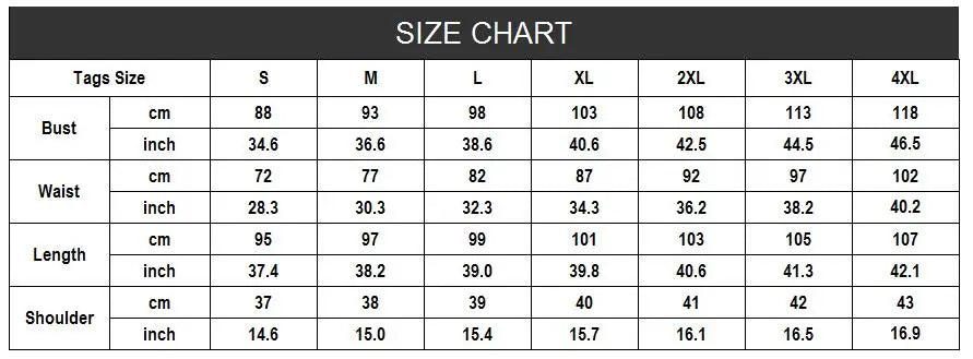 Size chart for Tropical Pinups Vintage Swing Dress, detailing measurements for bust, waist, length, and shoulder in cm and inches.