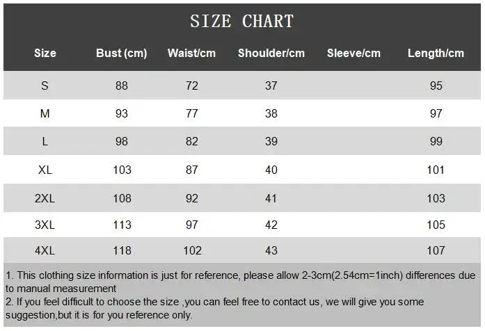 Size chart for Rose Romance Vintage Swing Dress with measurements for various sizes from S to 4XL.