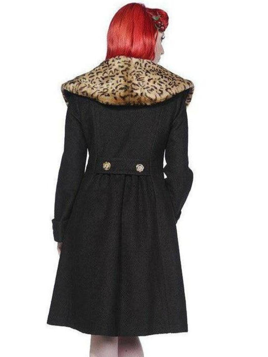 Banned UK Winter Coat Leopard Black - Poison Arrow Retro