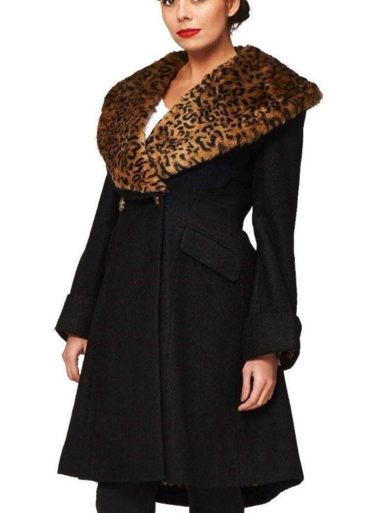 Banned UK Winter Coat Leopard Black - Poison Arrow Retro