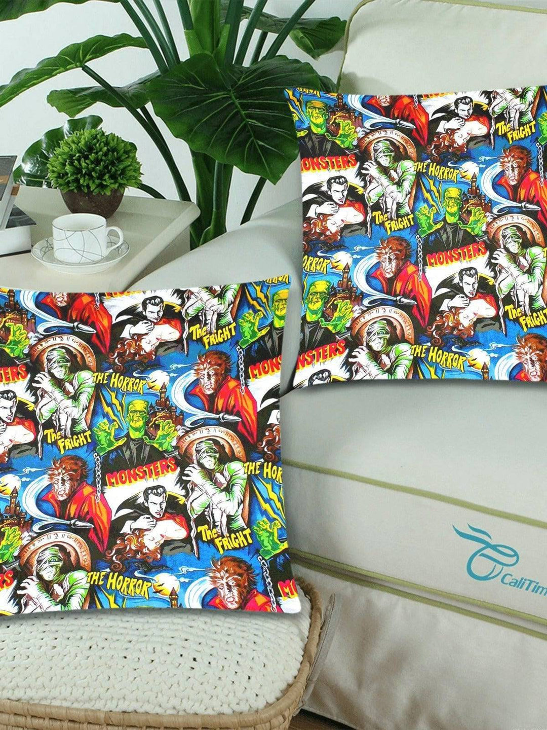 Hollywood Monsters Throw Pillow Cover 18"x 18" (Twin Sides) (Set of 2)