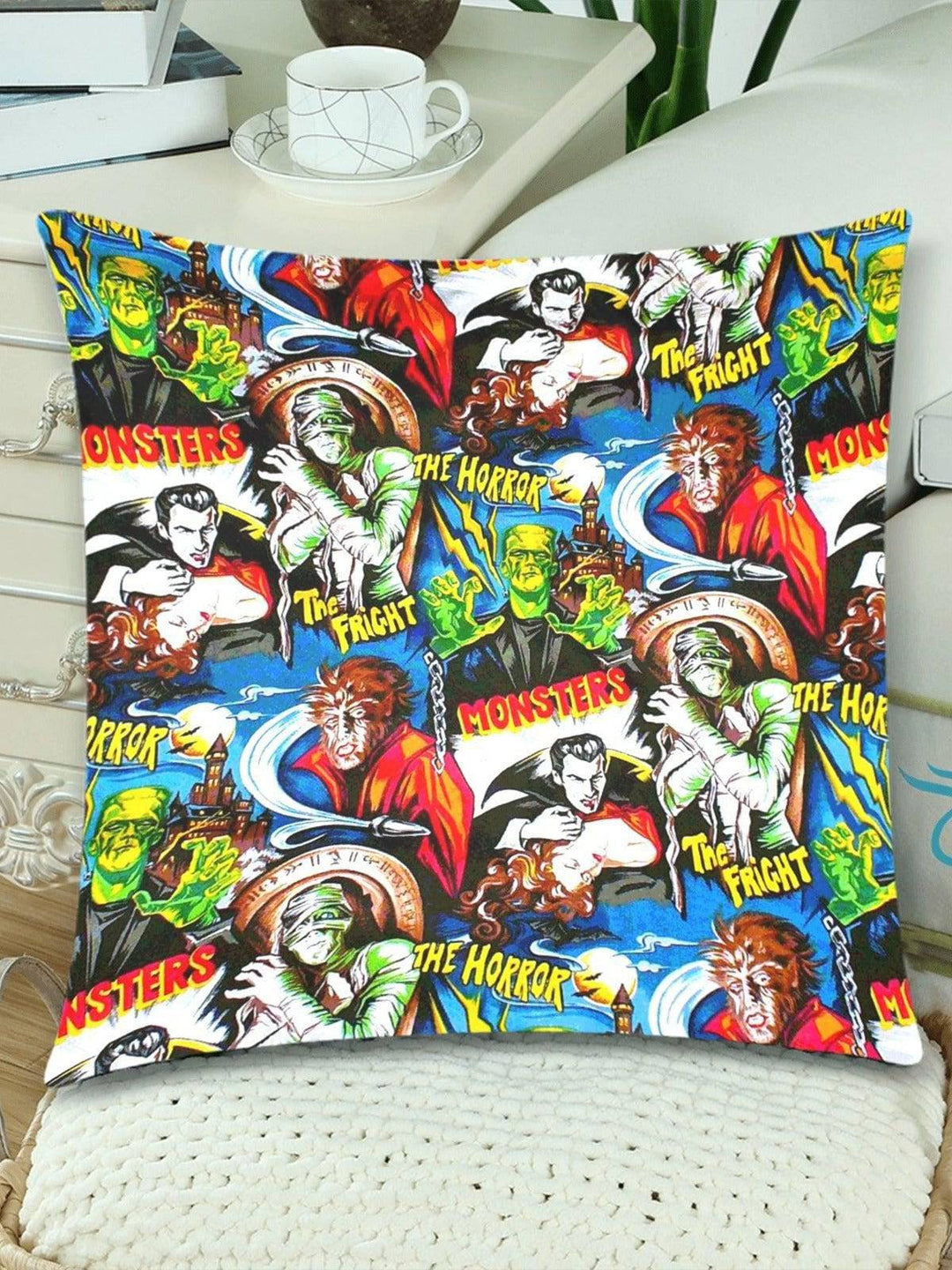 Hollywood Monsters Throw Pillow Cover 18"x 18" (Twin Sides) (Set of 2)