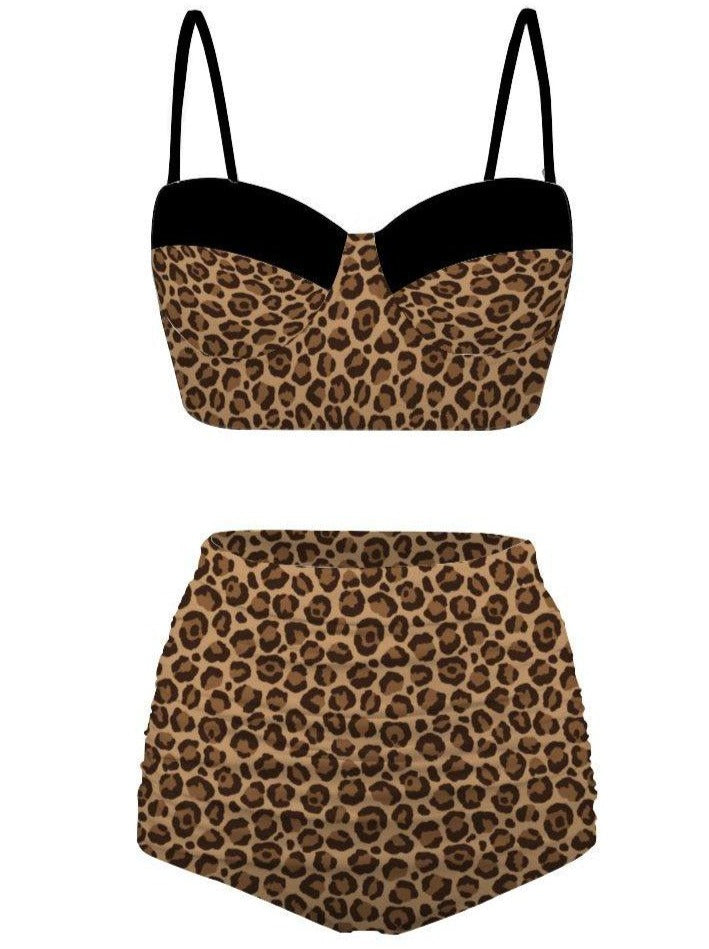 Leopard Print High Waist Retro Bikini