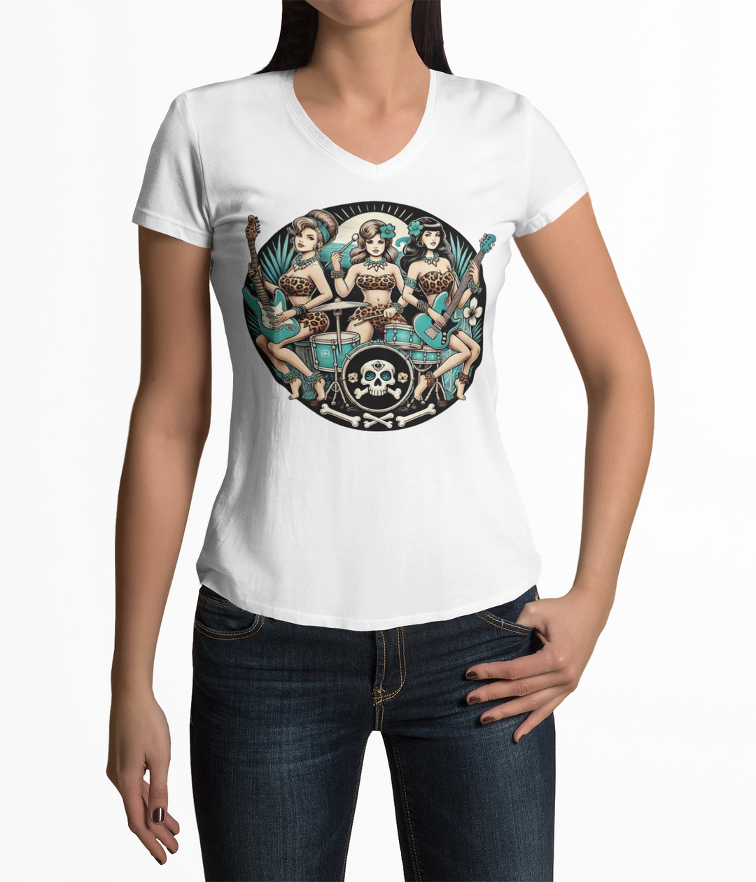 Bone Shaker Babes - Womens V-Neck T-Shirt - Poison Arrow Retro