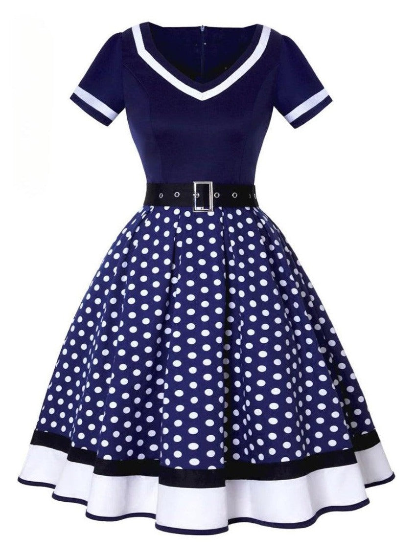 Navy Polka Dot 50s Dress