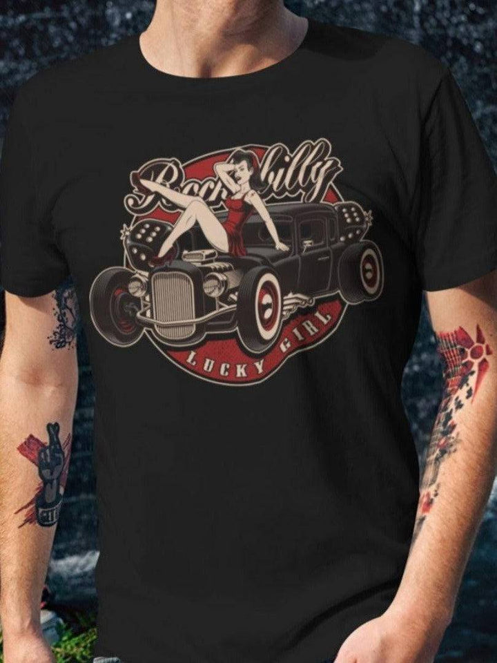 Rockabilly Lucky Girl - Mens T-Shirt - Poison Arrow Retro