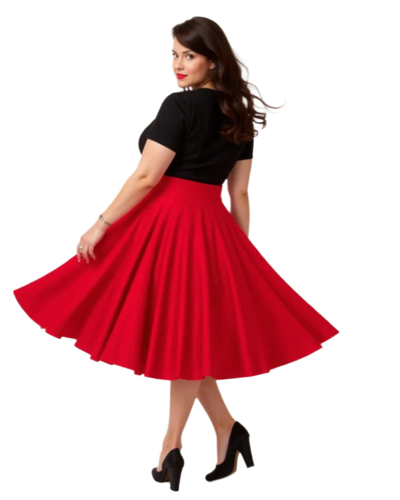 Red cotton full circle rock n roll skirt