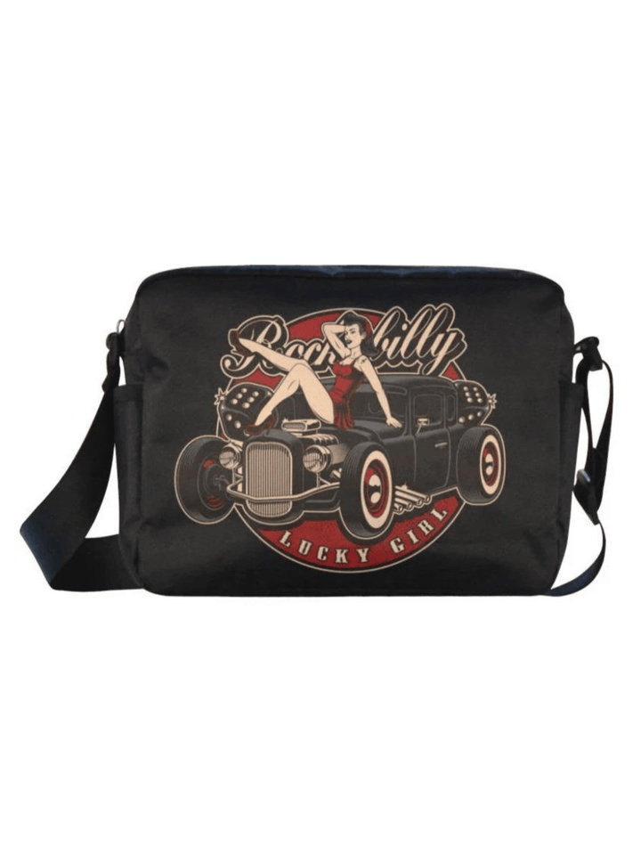 UNISEX Crossbody Nylon Satchel Bag "Rockabilly Lucky Girl"