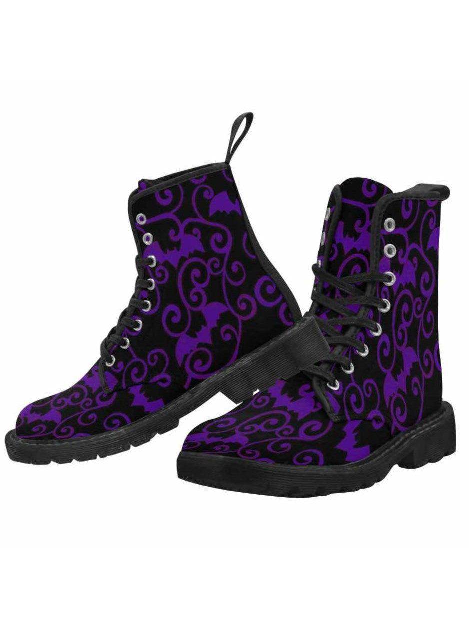 Antique Bats Purple Lace Up Combat Boots - Poison Arrow Retro