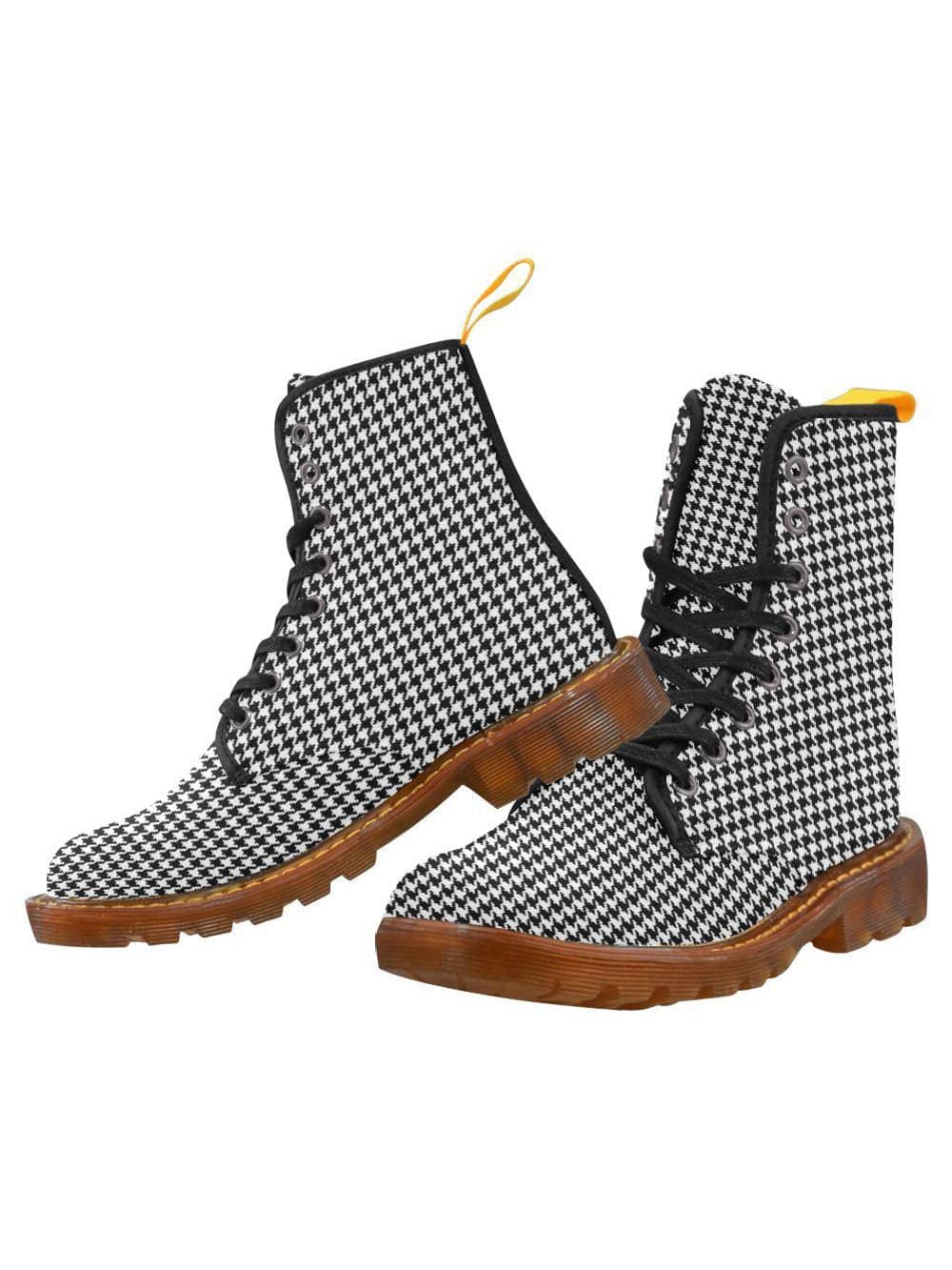 Houndstooth Check Women's Lace Up Combat Boots - Poison Arrow Retro