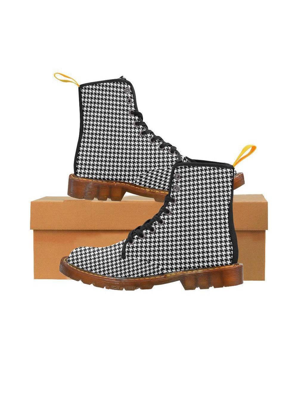 Houndstooth Check Women's Lace Up Combat Boots - Poison Arrow Retro