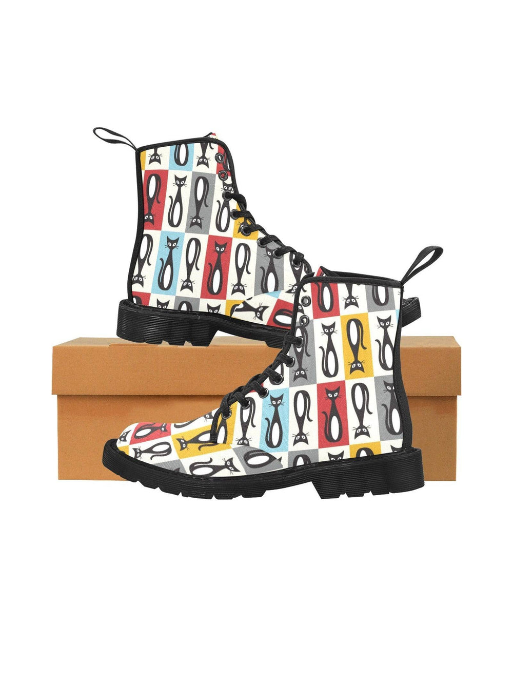 Mid Century Modern Cats Women's Lace Up Canvas Boots - Poison Arrow Retro