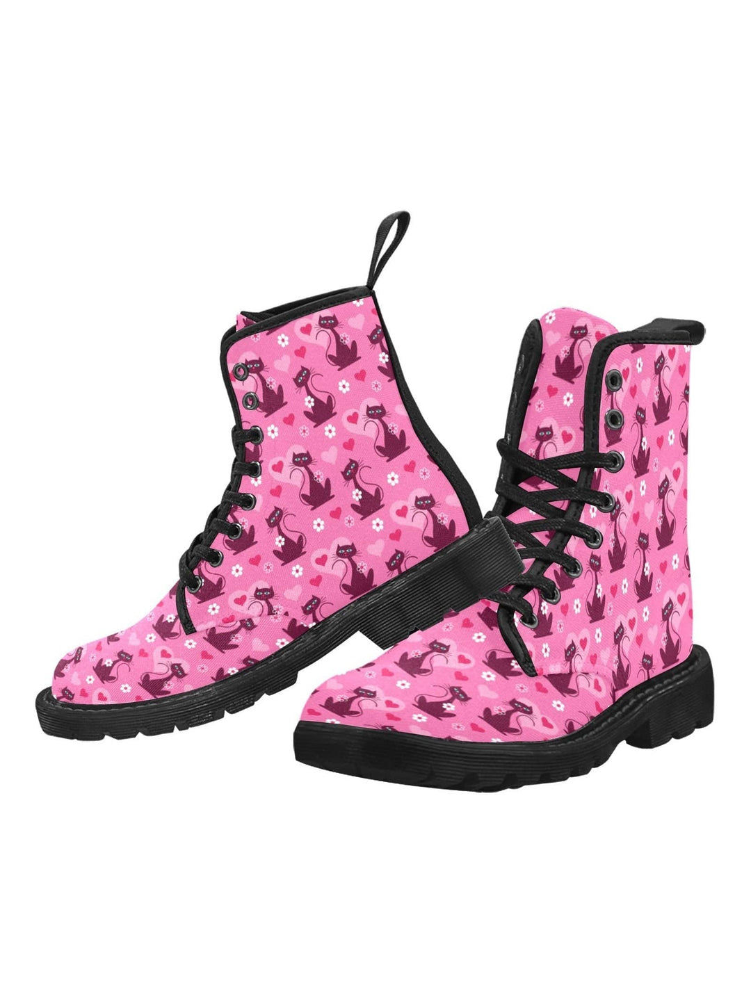 Retro Love Cats Women's Lace Up Canvas Boots - Poison Arrow Retro