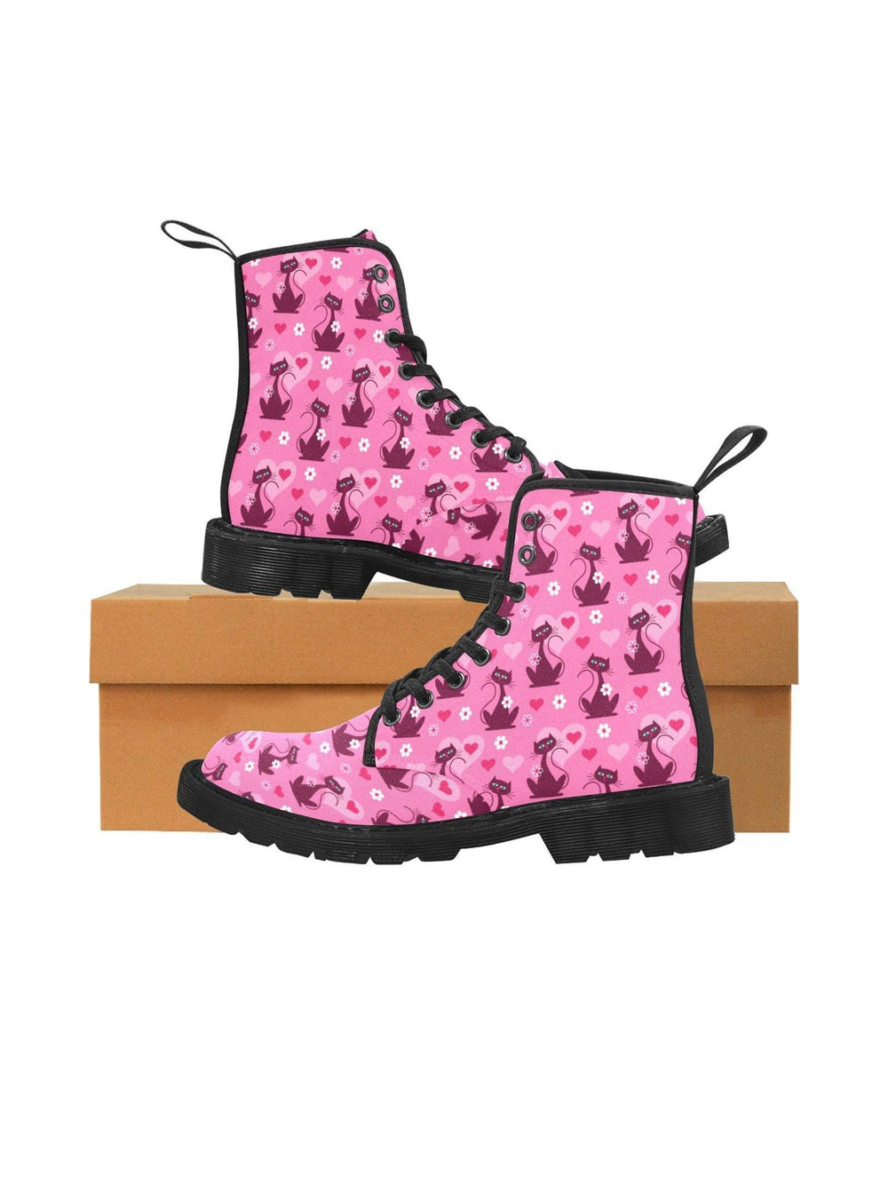 Retro Love Cats Women's Lace Up Canvas Boots - Poison Arrow Retro