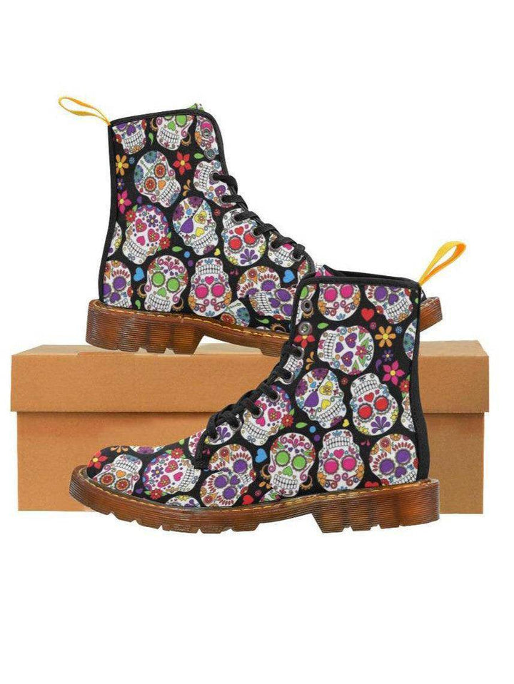 Sugar Skulls Women's Lace Up Combat Boots - Poison Arrow Retro