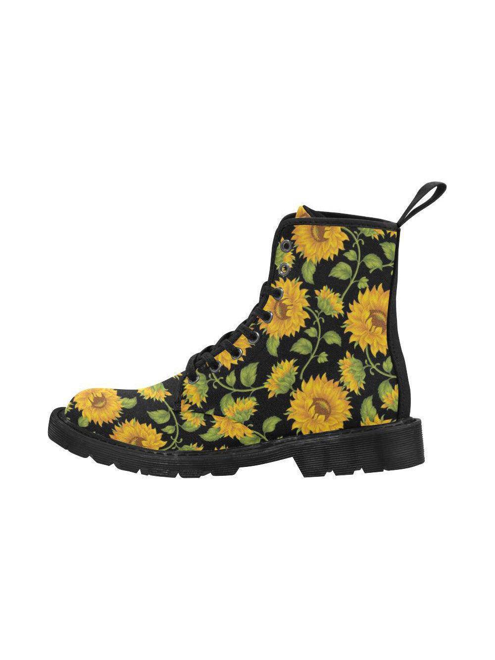 SUNFLOWERS BLACK Women's Lace Up Canvas Boots - Poison Arrow Retro