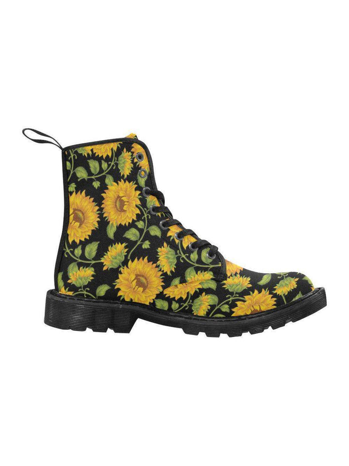 SUNFLOWERS BLACK Women's Lace Up Canvas Boots - Poison Arrow Retro