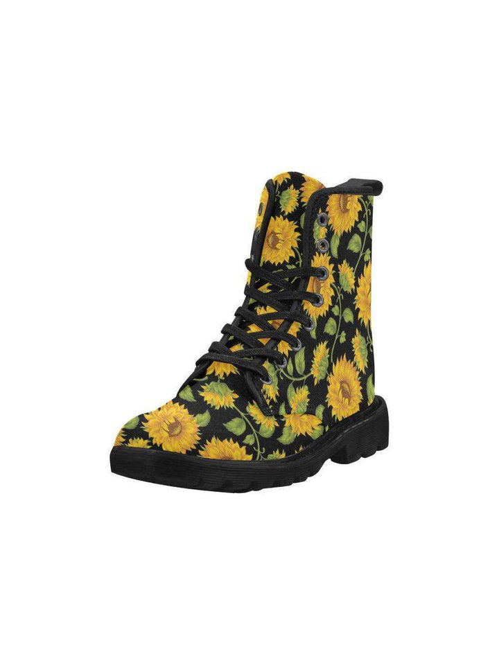 SUNFLOWERS BLACK Women's Lace Up Canvas Boots - Poison Arrow Retro