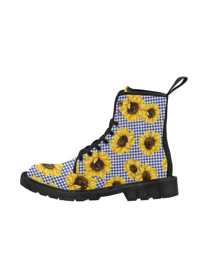 SUNFLOWERS GINGHAM Women's Lace Up Canvas Boots - Poison Arrow Retro