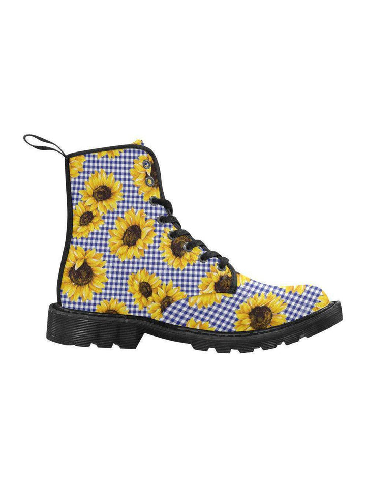 SUNFLOWERS GINGHAM Women's Lace Up Canvas Boots - Poison Arrow Retro