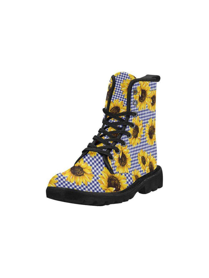 SUNFLOWERS GINGHAM Women's Lace Up Canvas Boots - Poison Arrow Retro