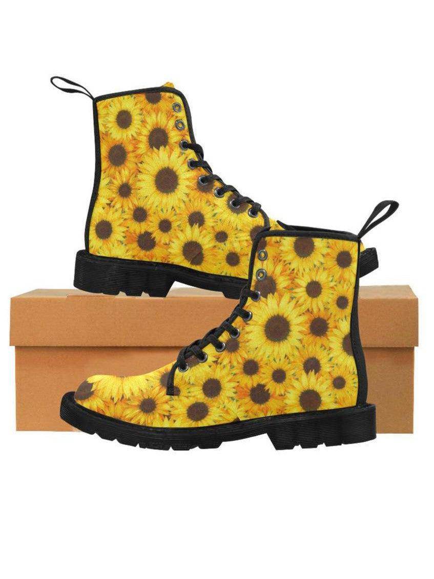 SUNFLOWERS  Women's Lace Up Canvas Boots - Poison Arrow Retro