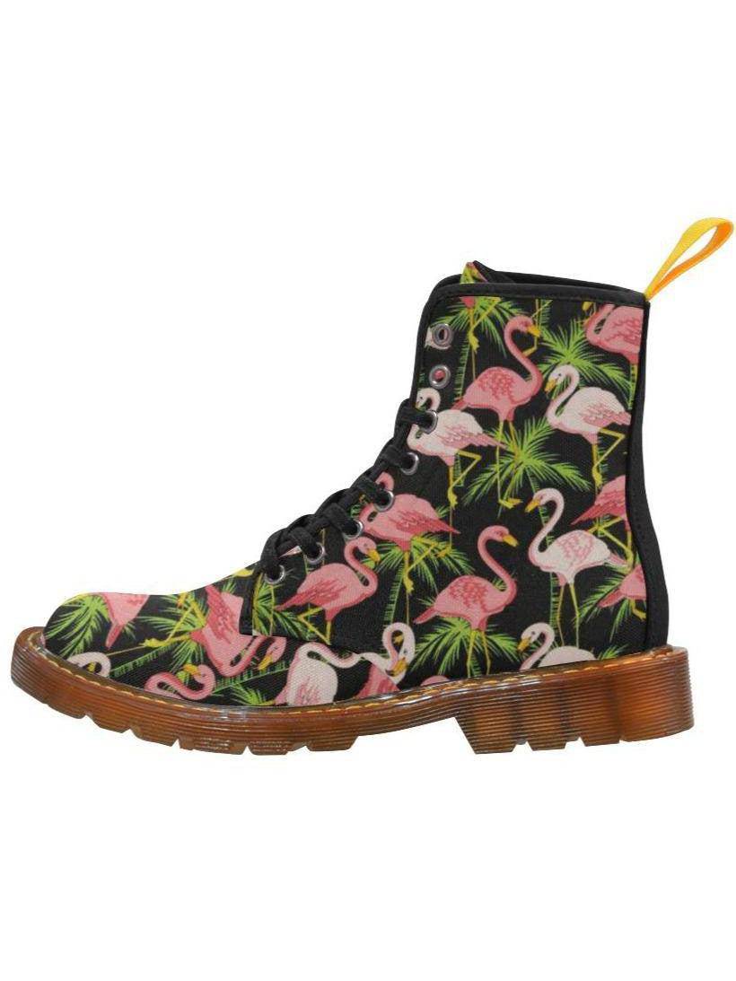 Black Flamingos Women's Lace Up Combat Boots - Poison Arrow Retro