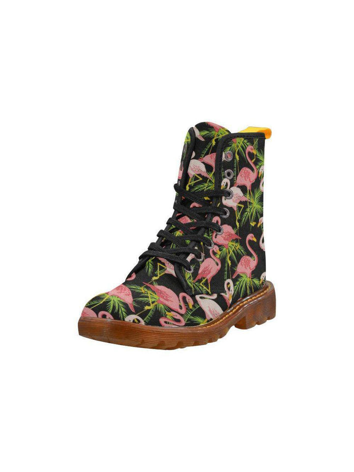 Black Flamingos Women's Lace Up Combat Boots - Poison Arrow Retro