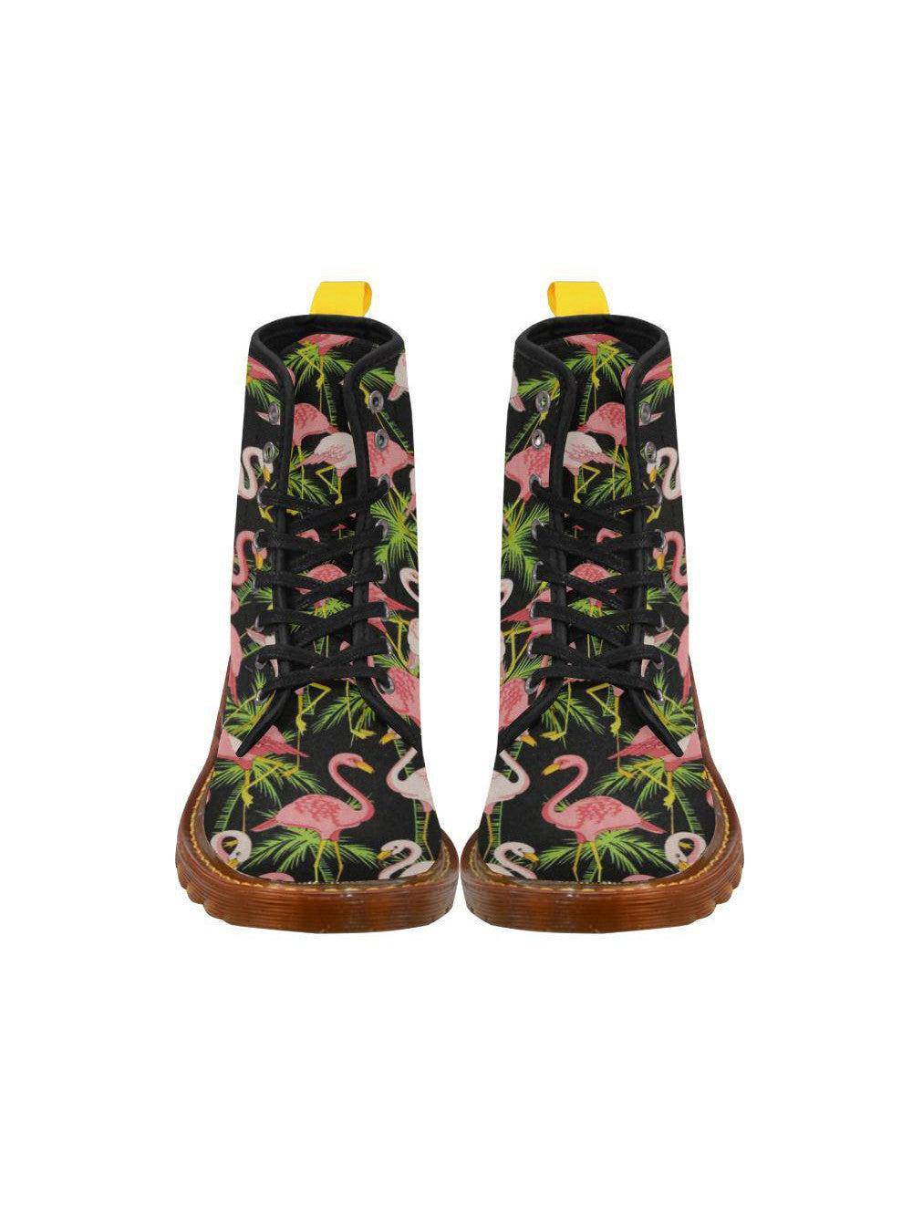 Black Flamingos Women's Lace Up Combat Boots - Poison Arrow Retro