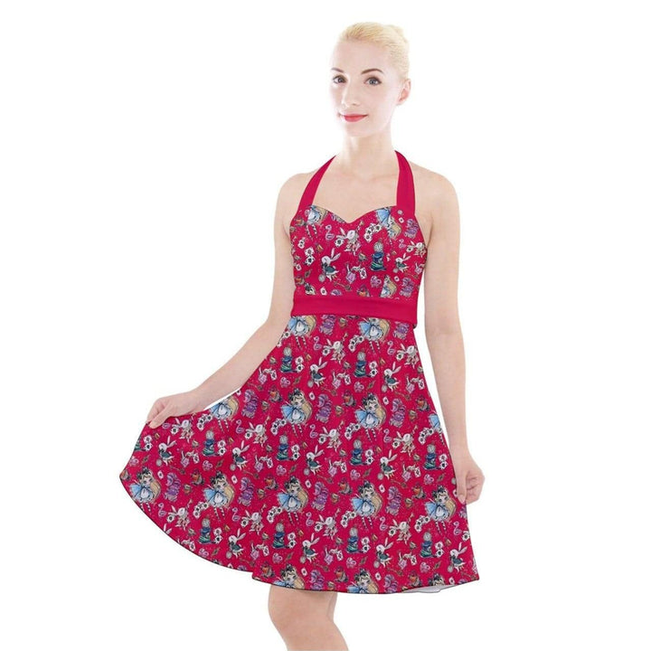 ALICE IN WONDERLAND HALTER PARTY SWING DRESS - Poison Arrow Retro