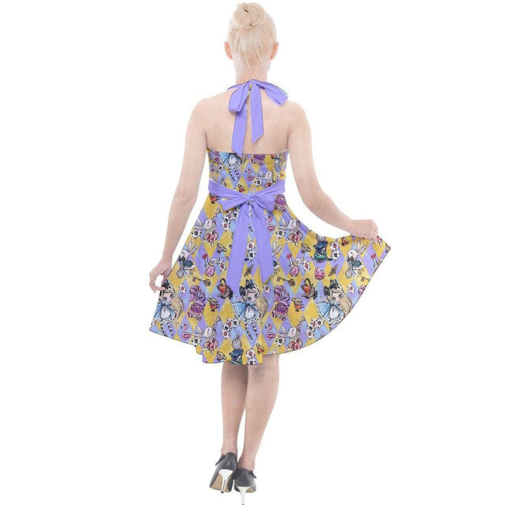 ALICE IN WONDERLAND HALTER PARTY SWING DRESS - Poison Arrow Retro