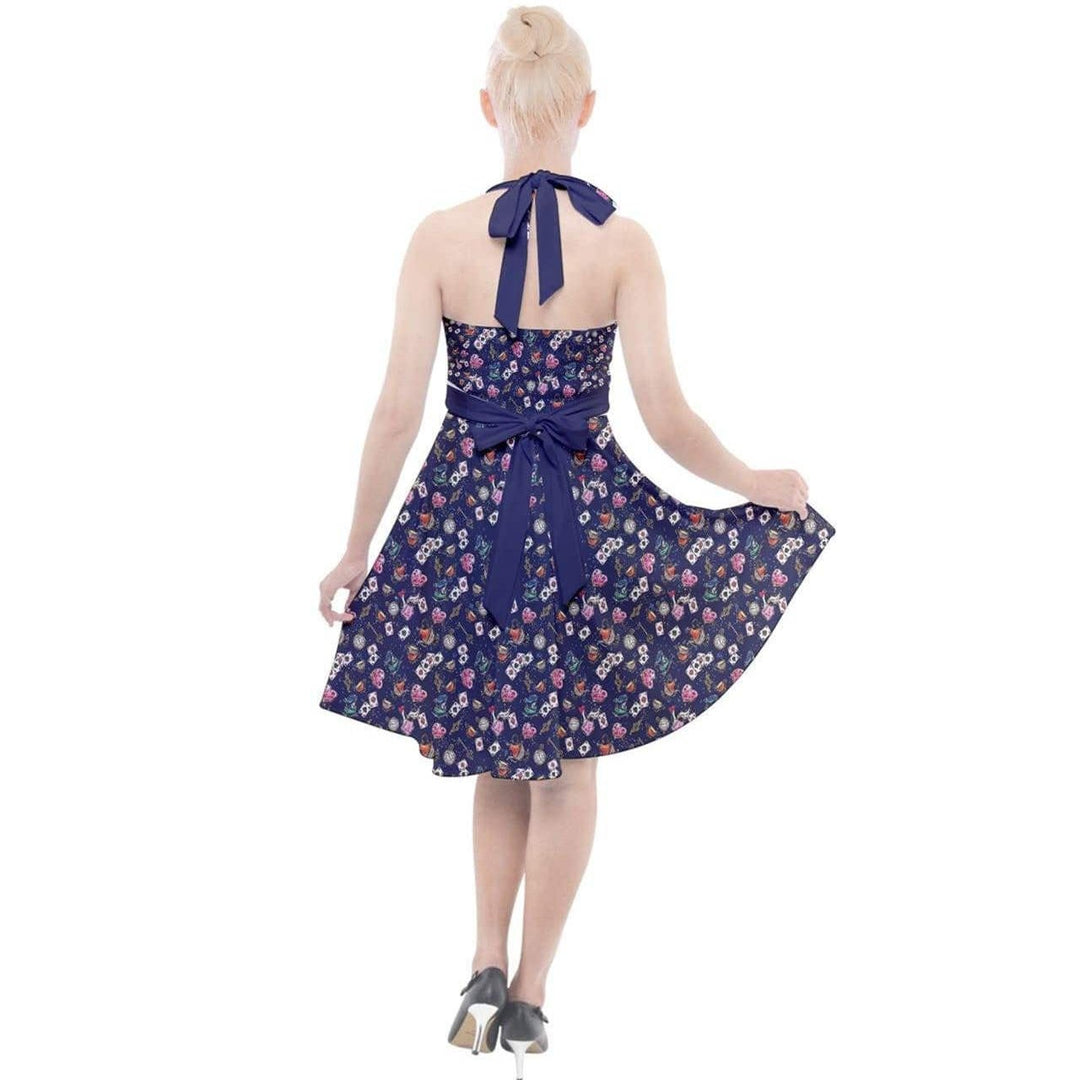 ALICE IN WONDERLAND HALTER PARTY SWING DRESS - Poison Arrow Retro