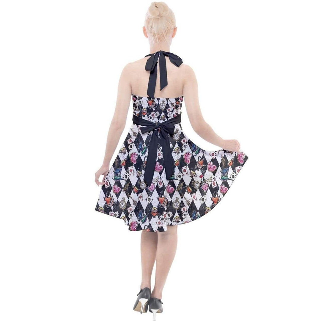 ALICE IN WONDERLAND HALTER PARTY SWING DRESS - Poison Arrow Retro