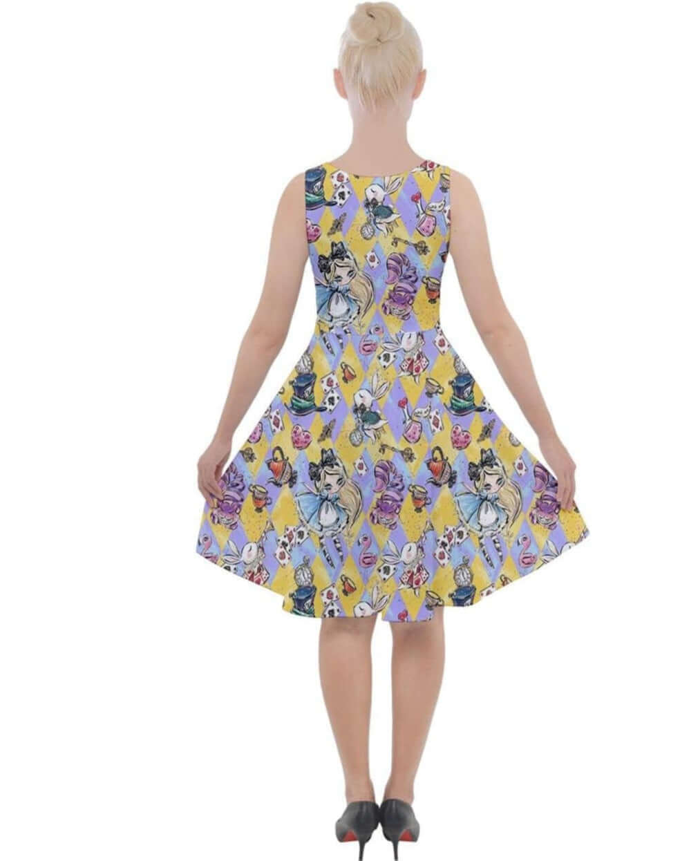 Alice in Wonderland Knee Length Skater Dress With Pockets Poison Arrow Retro