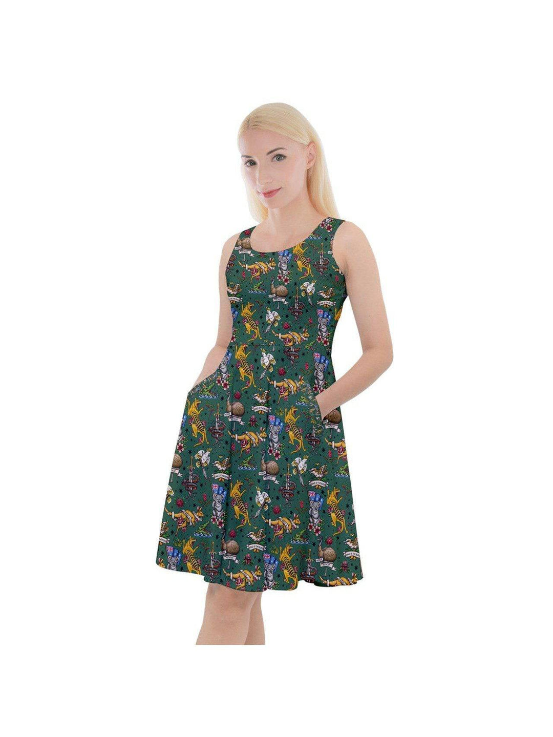 Aussie Fauna Knee Length Skater Dress With Pockets - Poison Arrow Retro