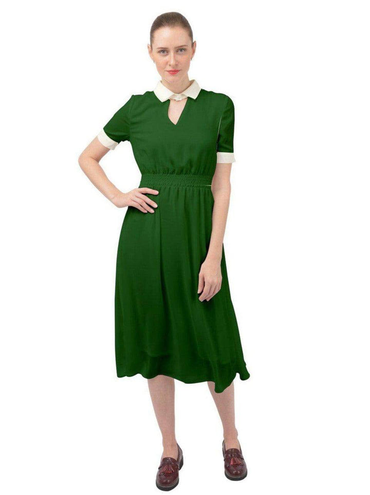 AVA 1940s Vintage Keyhole Neckline Dress Bottle Green - Poison Arrow Retro