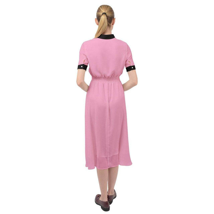 AVA 1940s Vintage Keyhole Neckline Dress Pink/Black - Poison Arrow Retro