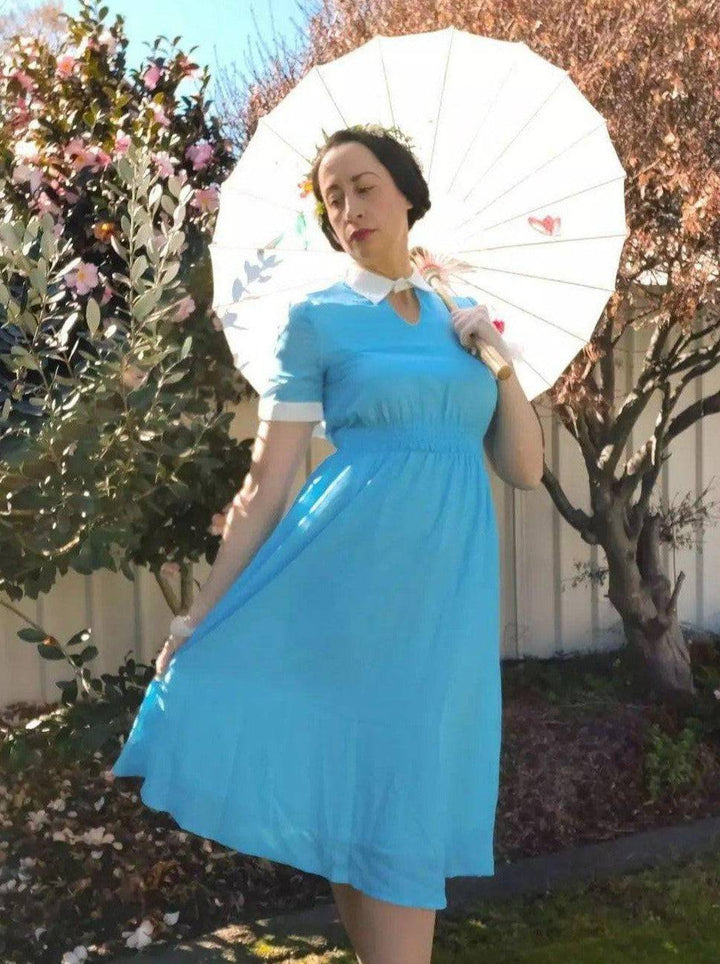 AVA 1940s Vintage Keyhole Neckline Dress Sky Blue - Poison Arrow Retro