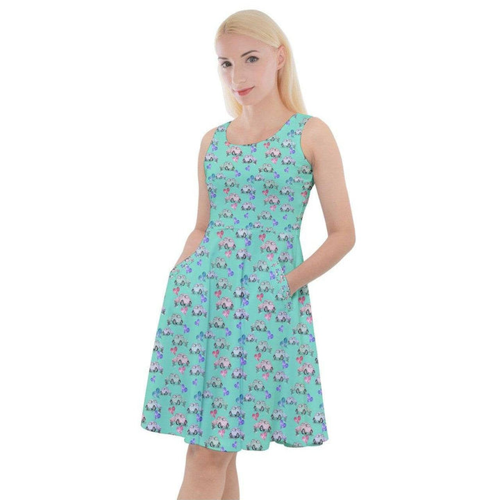 Beetle Hearts Knee Length Skater Dress With Pockets - Poison Arrow Retro