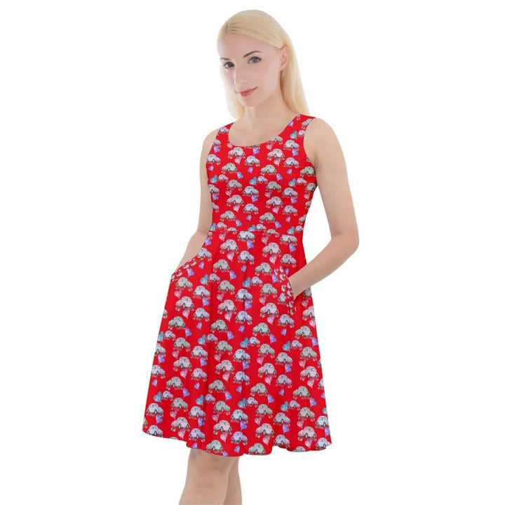 Beetle Hearts Knee Length Skater Dress With Pockets - Poison Arrow Retro